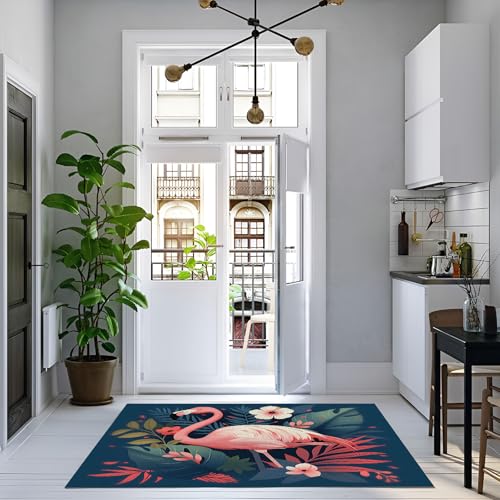 Tapis de salon lavable et antidérapant moderne imprimé flamant rose