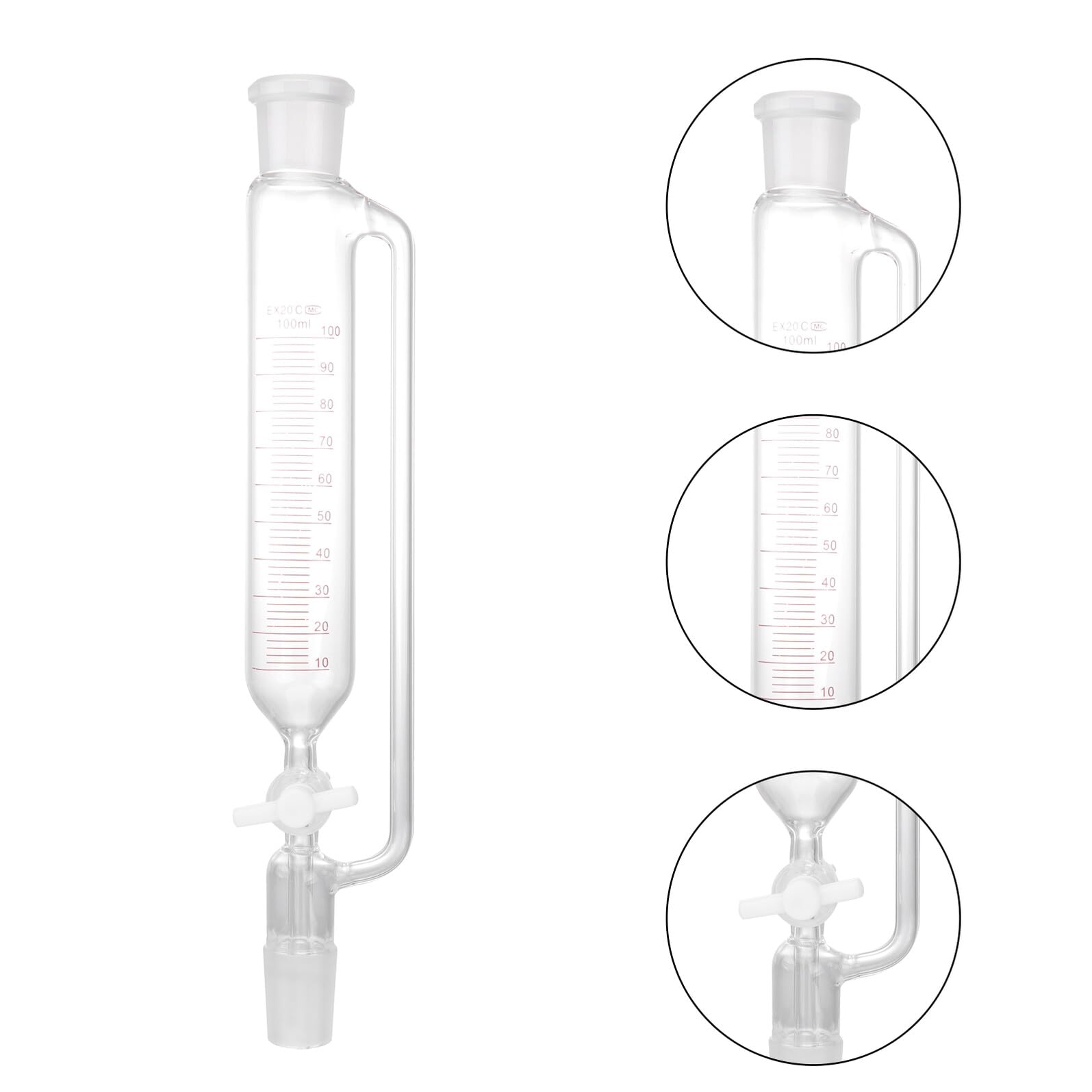 Synthetischer Scheidetrichter mit Ptfe Absperrhahn Zylindrische Form und Chemische Beständigkeit für Laborflüssigkeitstrennung und Destillationsgeräte