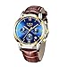 Produktbild Uhren für Herren,LIGE Braunes Lederarmband Sport Analog Quarz Armbanduhr Wasserdicht Chronograph Datum Kalender Business Casual Leuchtendes Kleid Uhr Gold Blau