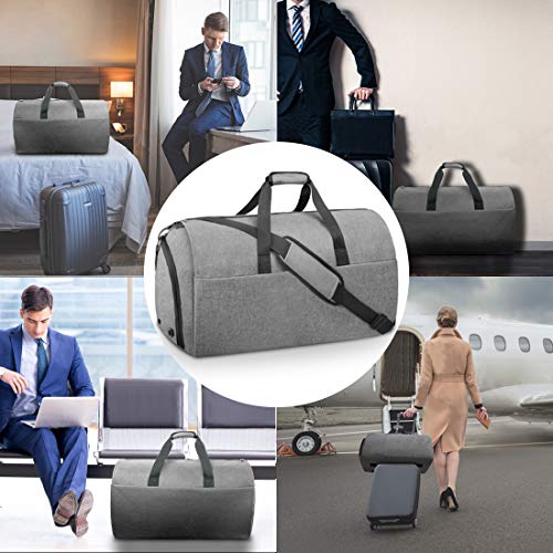 Garment Bags Convertible Suit Travel Bag with Shoes Compartment Waterproof Large Carry on Duffel Bags Garment Weekender Bag for Men Women Grey