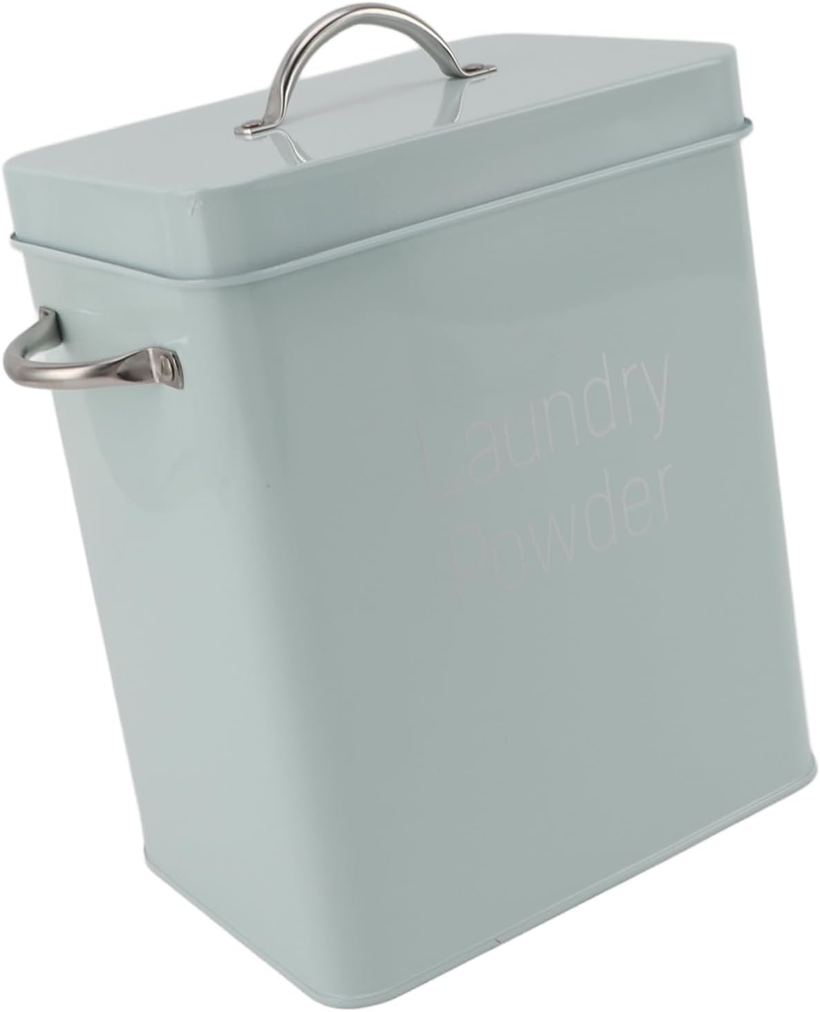1.5kg Stainless Steel Metal Laundry Detergent Powder Storage Box with Dual Side Handles Spoon Lid for Washing Powder Rice Dog Food, Farmhouse Laundry Powder Container (Light Green)