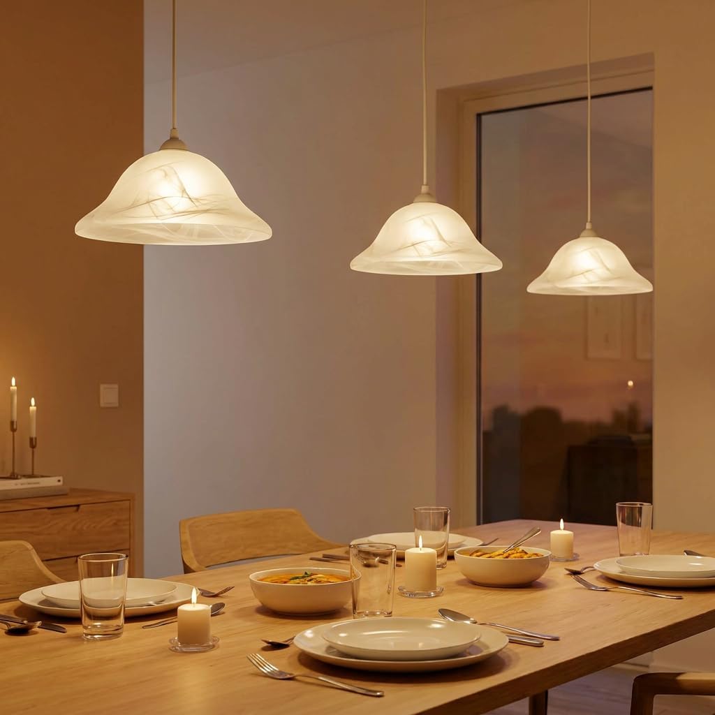 12" White Alabaster Glass Lamp Shade Replacement with Base E26 Socket, Glass Bowl Shade for Chandelier Pendant Lighting Fixture (White alabaster)