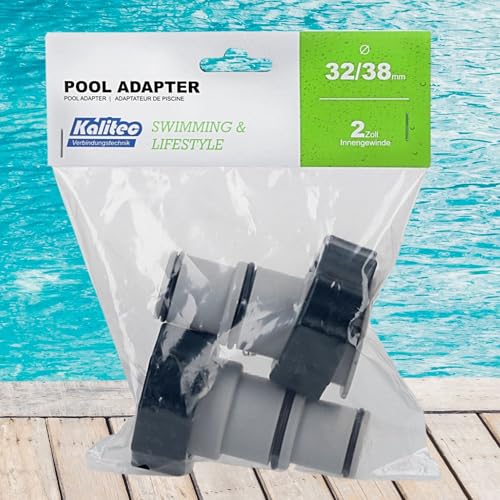 Kalitec Pool Adapter A - Schlauchadapter Pool 38mm und 32mm - Pool Zubehör Schlauchtülle mit Dichtring (2er Set)