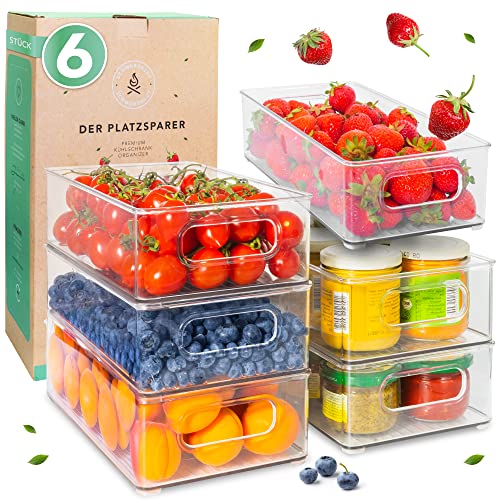 SCHWARZGLUT® Kühlschrank Organizer 6er Set für maximale Ordnung im Kühlschrank | Stapelbar | Organizer | Fridge Organizer | Aufbewahrung | Boxen für Kühlschrank | BPA Frei