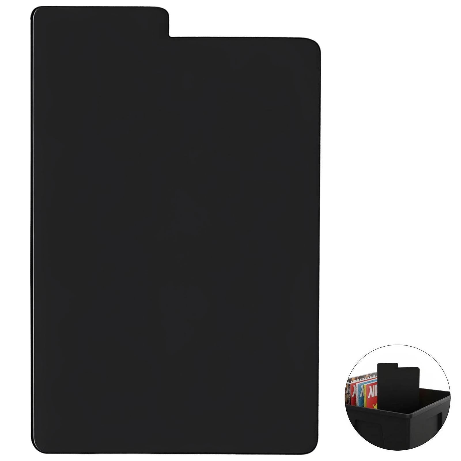 50 Stk. PP-Comicbuch-Trenner schwarz, flache Karten-Trenner mit Aufkleberetiketten für Sammlungsboxen, 18,4 x 28,6 cm, mit stabilen Laschen für Comicbuch-Sortierung, ideal für die Archivierung