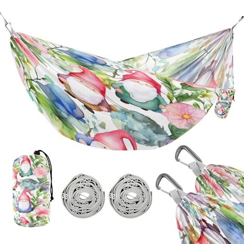 ATTX Gnomes Flower Camping Hammock - Lightweight & Portable Hammocks, Heavy Duty 330lbs Capacity for Indoor, Hiking, Backpacking, Travel, Backyard, Beach#369