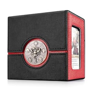 Kabinka Commander Deck Box for MTG with Dice Tray, Holds 100 Double-Sleeved Cards,Card Deck Box with Metal Emblem for TCG/PTCG, Cards Storage Case with 35PT Magnetic Card Holder (Black& Red, Lotus)