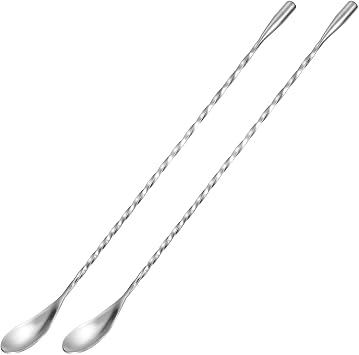 uxcell Bar Spoon Cocktail Mixing Spoon, 2Pcs 12-Inch Stainless Steel Long Handle Spoon Spiral Handle Drink Mixing Spoons for Mixing Glass or Shaker, Silver