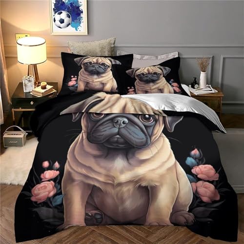 Parure de lit chiot carlin 140x200cm avec housse de couette imprimée 3D - 6