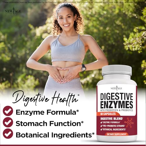 Image of NEW AGE Digestive Enzymes for Gut Health - Probiotic Multi Enzymes with Prebiotics and Probiotics with Lipase for Women and Men for Digestive Health, Daily Enzymes for Digestion - 120 Count