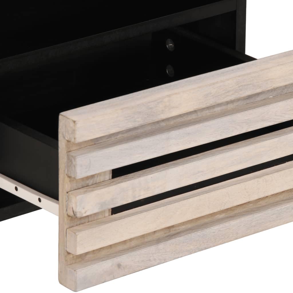Comodino 40 × 34 × 46 cm in legno di mango con cassetto, comodino per camera da letto, soggiorno, corridoio, spazio con gambe in acciaio inox