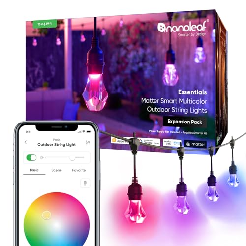 Image of Nanoleaf Essentials Matter Smart Multicolor Outdoor String Lights, 20 Bulbs