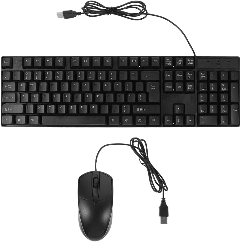 Wired Keyboard and Mouse Combo Full Size USB Computer Set for Laptop, PC, Desktop, Stable No Lag Corded Device for Office Work, School, Black