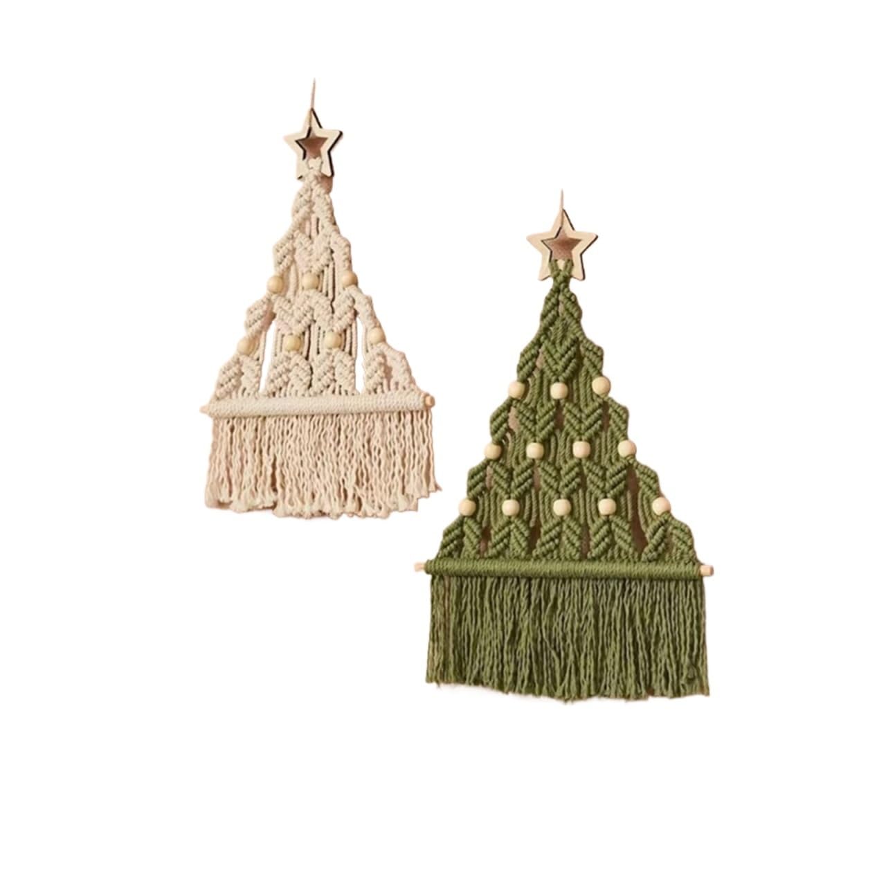 BFLCWSTD Macrame Wall Hanging Christmas Tree Woven Macrame Tapestry Tassel Wall Hanging Living Room Bedroom Home Hotel Decor