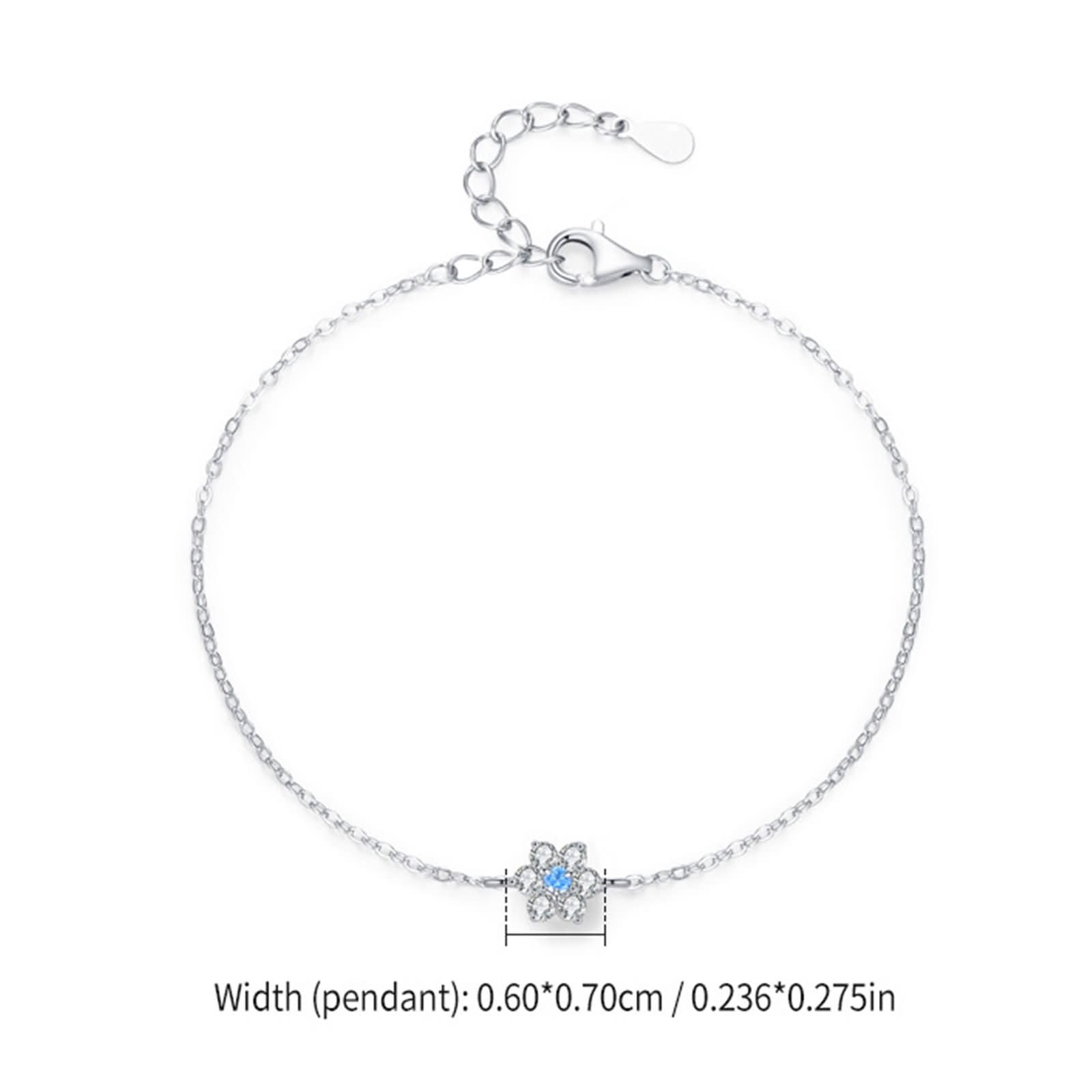 Pulseras Oro Blanco Mujer 9Kilates / 14Kilates / 18Kilates, Flor con Aguamarina y Diamante Creado, Cadena Extensible 16 CM + 5 CM, Pulsera de Mujer Ajustable Plata Azul Claro