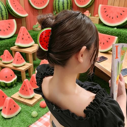 Pinza para cabello diseño sandía acrílico miniatura 4