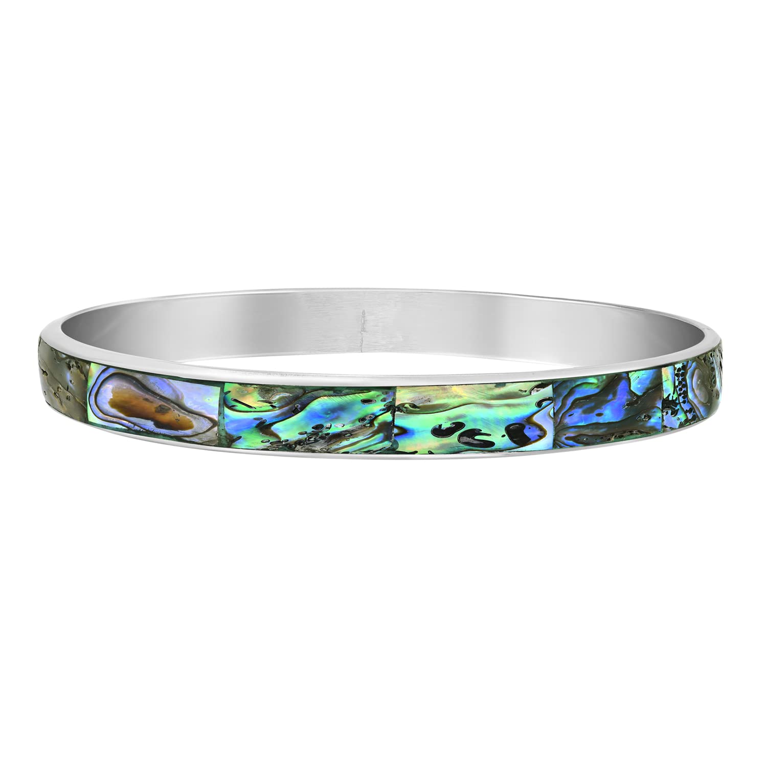 AeraVida Genuine Abalone Shell Warp Stainless Steel Link Bracelet | Abalone Shell Bracelet | Bangle Bracelets for Women | Bangle Bracelet Stainless Steel