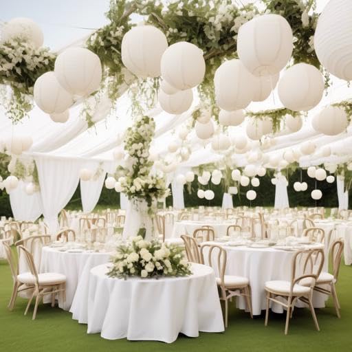 Image of 4 inch6 inch8 inch10 inch12 inch14 inch16 inch18 Round Paper Lanterns Lamp Wedding Birthday Party Decoration Pack of 3 (White, 12 inch /30CM)