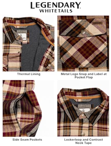 Image of Legendary Whitetails Mens Thermal Lined Shirt Jacket Plaid Flannel Polyfill Insulated Shacket