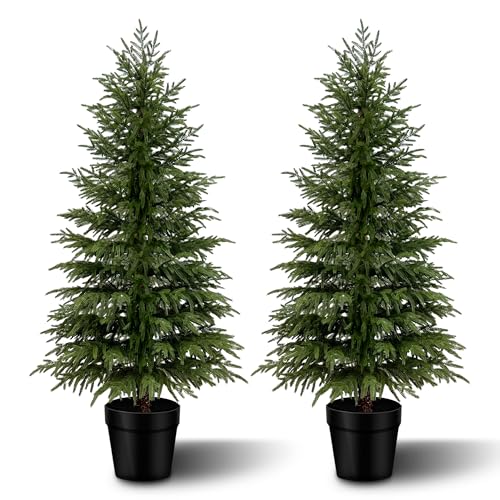 5FT Artificial Norfolk Pine Trees 2-Pack, Real Touch Faux Cedar Topiary Set in Black Pots, Large...