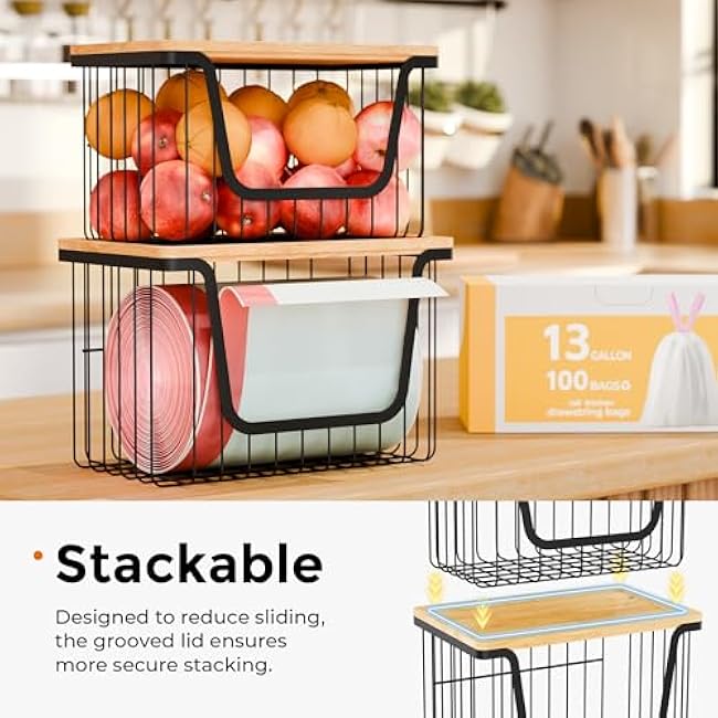 2 Pack Extra Large Trash Bag Dispenser & Holder, Stackable, Wall-Mount Garbage Bag Organizer, for Under Sink, Kitchen, Laundry Room Organization and Storage