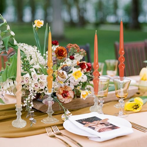 Image of Gradient Orange Smokeless Candles Handmade Twisted Taper Candle 9.5 Inch Long Spiral Candlesticks Unscented Candles for Holiday Wedding Seasons Home Decor 4 Pcs