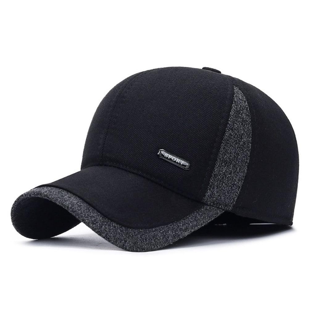 [ALVEIN] 帽子 キャップ ハンチング パイロットキャップ メンズ つば付き 野球帽 冬 耳当て 釣り アウトドア ゴルフ コンパクト イヤーマフ 防寒 (ブラック)