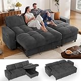 Sunny Heart Sleeper Sofa Bed, 81' L Shaped Couch Sleeper Sofa, Pull Out Couch Bed with Reclining Backrest | Reversible Storage Chaise | USB Port | Side Pocket | Tool-Free Assembly | Chenille Dark Grey