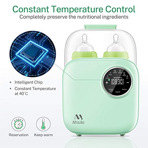 Bottle Warmer, Misiki 6-in-1 Baby Bottle Warmer and Bottle Sterilizer with Smart Temperature Control & Fast Heat for Breast Milk and Formula, Portable Milk Food Heater & Defrost with LCD Touch Display
