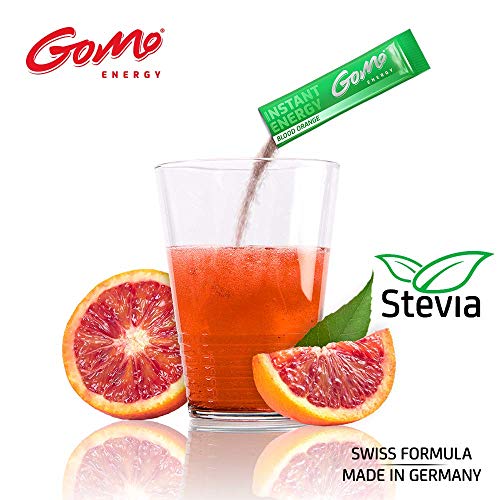 GoMo ENERGY® Vitaldrink mit Stevia gesüsst│ Wachmacher mit Koffein, Zink, Magnesium und Vitamin-B-Komplex hochdosiert │ BLOOD ORANGE 30 Einzelportionen