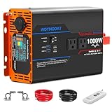 WDYMODAT 1000W Pure Sine Wave Inverter, Car Power Inverter 12V to 110V 120V, DC to AC Converter Generator with AC Outlets 3.0A USB Type-C, Remote Controller LCD Display Truck Inversor for Vehicles, RV