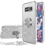 nancheng for Samsung Galaxy Note 8 Case with Ring Kickstand Lanyard Shockproof Protection Phone Case Girls Women Men Glitter Cover - Silver