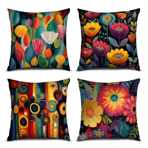 pazzocenter Floral Pillow Covers 18X18 Set of 4, Summer Spring Decorative Cushion Covers, Colorful Flower Throw Pillow Cases, Outdoor Cushion Covers for Home Sofa Bed Couch Outdoor Living Room