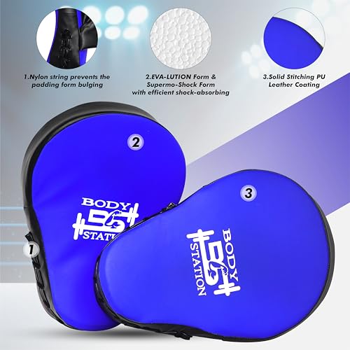 Image of Curved Focus Pad for Boxing, MMA, Karate, Taekwondo, Muay Thai, Kickboxing, Wushu, Aerobics Punch Mitts for Martial Arts Training, Bag Punching & Practice (Blue)