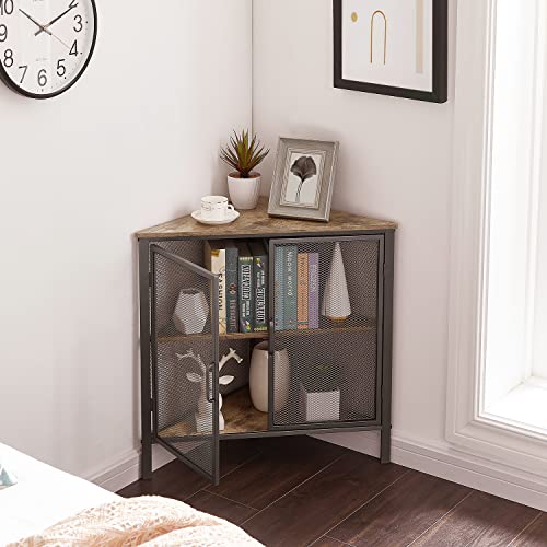 Vecelo 3 Tier Corner Cabinet With Two Doors And Shelves, Free-Standing Storage Organizer For Small Space In Living Room/Bedroom/Kitchen/Entryway, Grey #TOP4