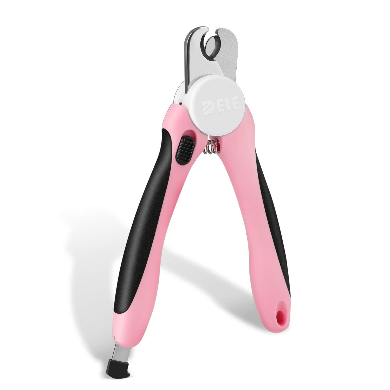 Flexzion Pet Nail Clippers for Dogs & Cats - Stainless Steel Blade Cat Nail Trimmer with Stored Nail File, Safety Guard, Easy Grip Handle - Dog Nail Clippers for Large Dogs, Medium Small Breeds, Pink