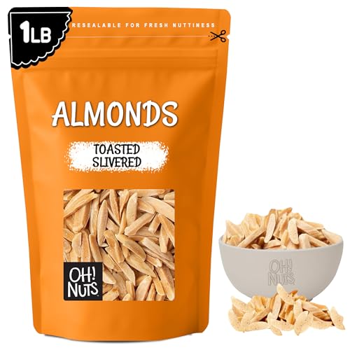 Oh! Nuts Almonds Toasted Slivered - Raw - 100% Natural - 1 lb - High-Protein Almonds - Packed in New York Zip-Seal Bag for Exceptional Freshness