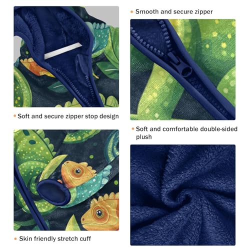 Chameleon Leaves Pattern Print Toddler Fleece Jacket Girl Boys Hooded Fleece Jacket Coat Warm Outwear Zip-up 3-10T3
