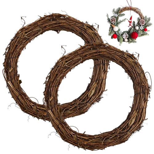 2 Stück Retro Weihnachtskranz, 25cm Natürliche Weinrebe Rattan...