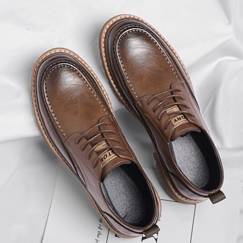 Men's Round Toe Lace Up Platform Oxfords Shoes Classic Comfort Slip-on Chunky Heel Lug Sole Non-Slip Waterproof Business Formal Derby Shoes3