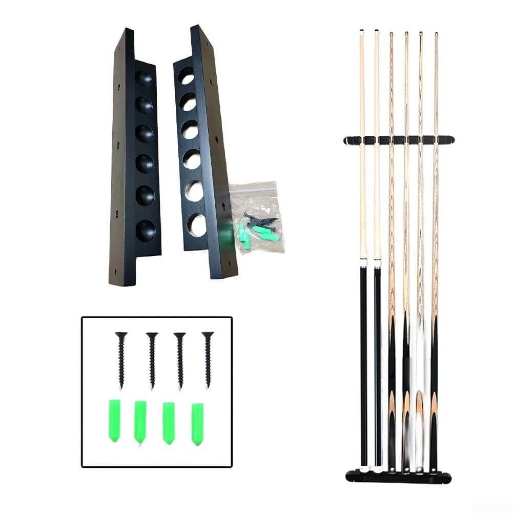QOXEZY Soporte de madera para tacos de billar de billar montado en la pared con diseño compacto, perfecto para salas de juegos en casa, bares (rojo vino) — view 9