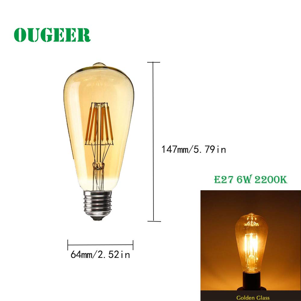 10er Stücke LED E27 6W ST64 Filament Glühbirne Edison Vintage Glühlampe Lampe Birne Warmes Licht 2200K,Nicht Dimmbar AC 220-240V E27 60W Halogenbirnenäquivalent