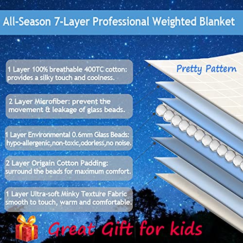 Vecokna Weighted Blanket 5 Pounds, Glow In The Dark Cooling Throw Blanket For Kids|Teens, Soft Minky Bottom & Cool Cotton Top Reversible Weighted Blanket, Twin/Full Size 41"X60", Grey, Stars Pattern #TOP2