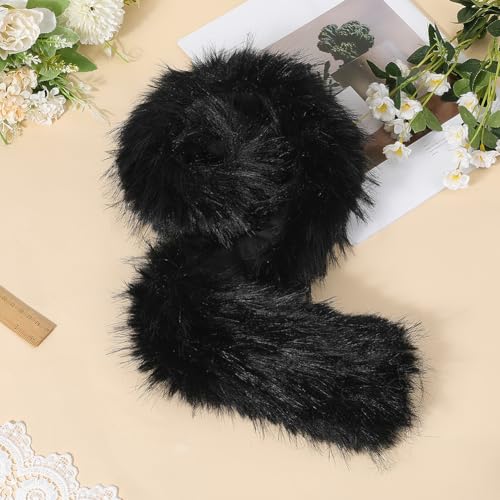 GORGECRAFT 81 * 12cm Faux Fur Collar Scarf Detachable Faux Fur Hood Trim Replacement Black Hood Trim Neck Warmer Shawl Artificial Furry Chenille Stick Trim for Winter Coat Jacket Parka Christmas3