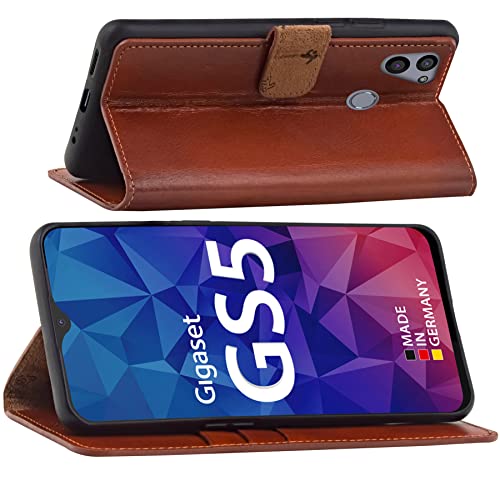Housse cuir Gigaset GS5 Senior Suncase slim fit cognac brûlé 3 compartiments