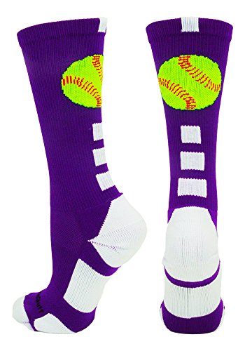 MadSportsStuff Softball Logo Crew Socks (Purple/White, Large)