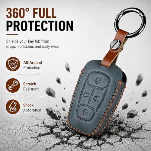 Image of JVCV Car Styling Soft Handmade Leather Key Cover Compatible with Tata Nexon Harrier Tiago EV Altroz Tigor Safari Nexon EV Punch Punch EV 4 Button Smart Key (Blue)
