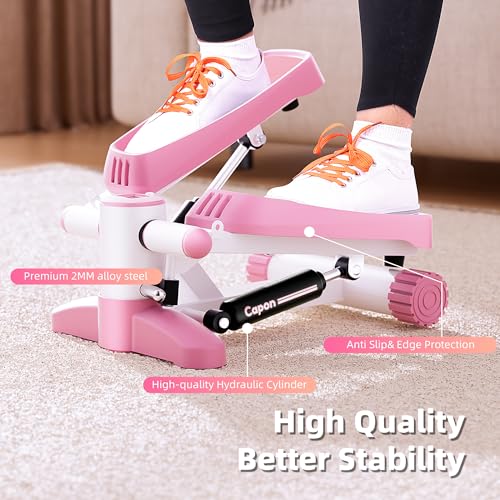 Capon-Pink-Stair-Stepper-for-Exercises-Portable-Mini-Steppers-with-Resistance-Band-Non-Slip-Mat-330LB-Weight-Capacity-and-LCD-Calories-Display-Aerobic-Fitness-Stepper-for-Home-Office-Workout