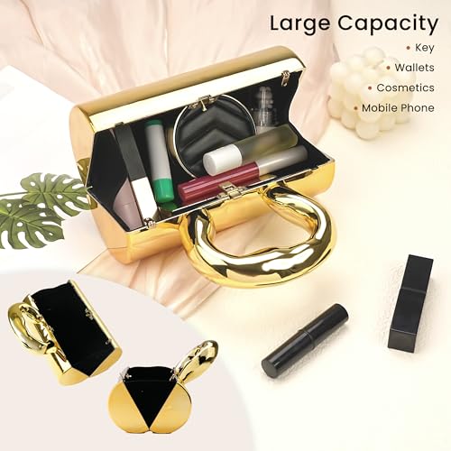 Image of Acrylic Clutch Bag, Acrylic Purse for Women with Removable Strap and Lift-Up Lock, Gold Clutch Purses for Women