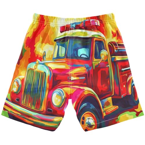 Boys Beach Board Shorts Fire Engine Truck Doodle Swim Trunk Teen Swimwear 8-16Y Multicolor2